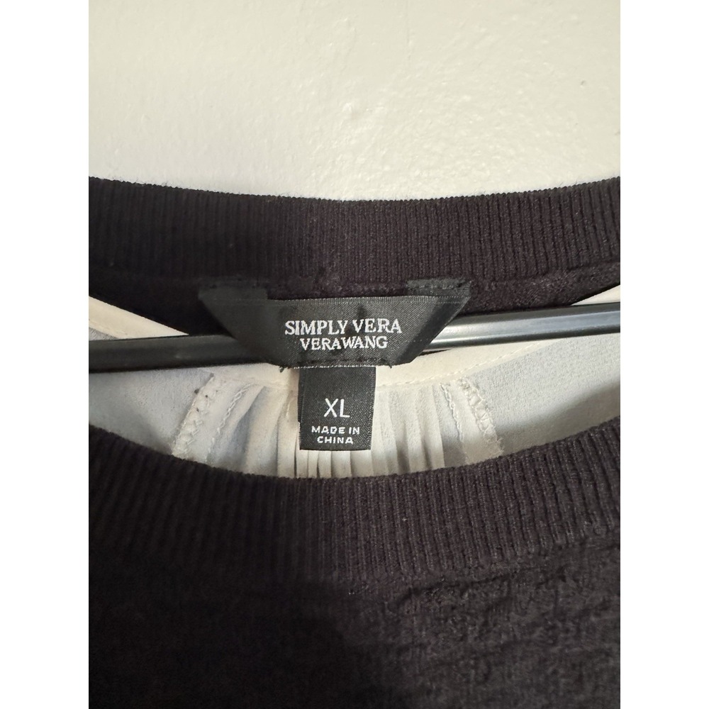 Grunge dark academia Vera Wang Womens XL Black Mixed Media Sweater Pleated - Picture 3 of 3